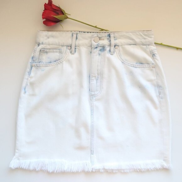 PAIGE Jamine High Waist Raw / Frayed Hem White & Blue Denim Mini Skirt Size 27 - Picture 10 of 15